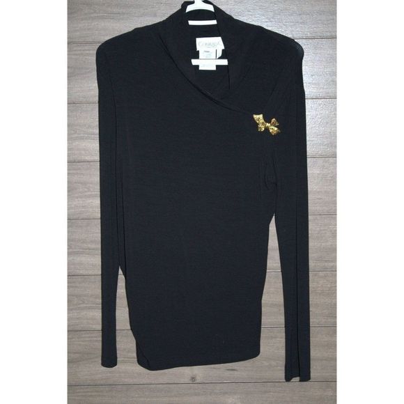 Conrad Collection Black Blouse with Gold Bow Accent Brooch size Medium - Picture 1 of 4